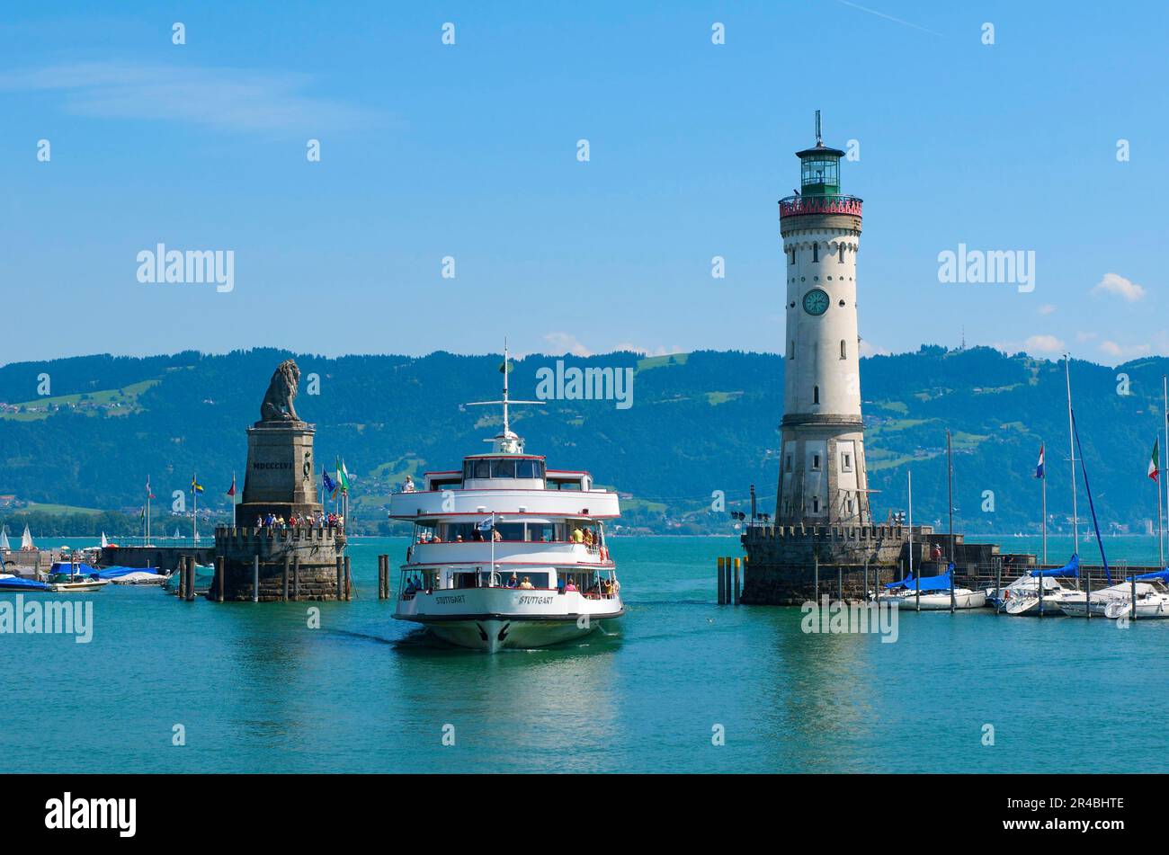 Harbour entrance, Lindau, Lake Constance, Bavaria, Germany Stock Photo
