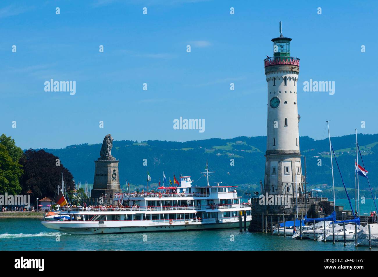 Harbour entrance, Lindau, Lake Constance, Bavaria, Germany Stock Photo