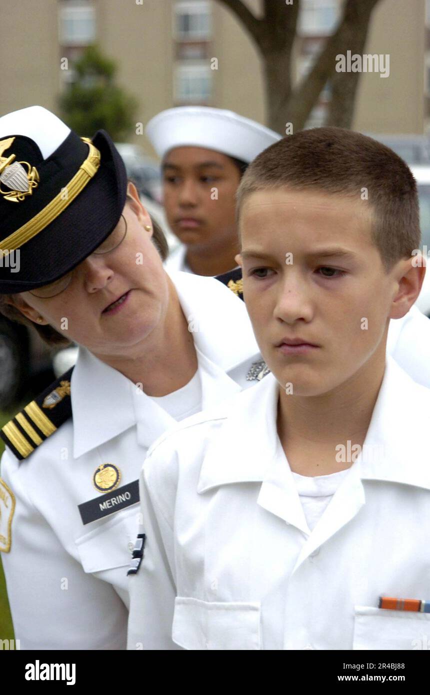 US Navy  A member of the Navy League Sea Cadet Corps (NLCC) stands an uniform inspection. Stock Photo