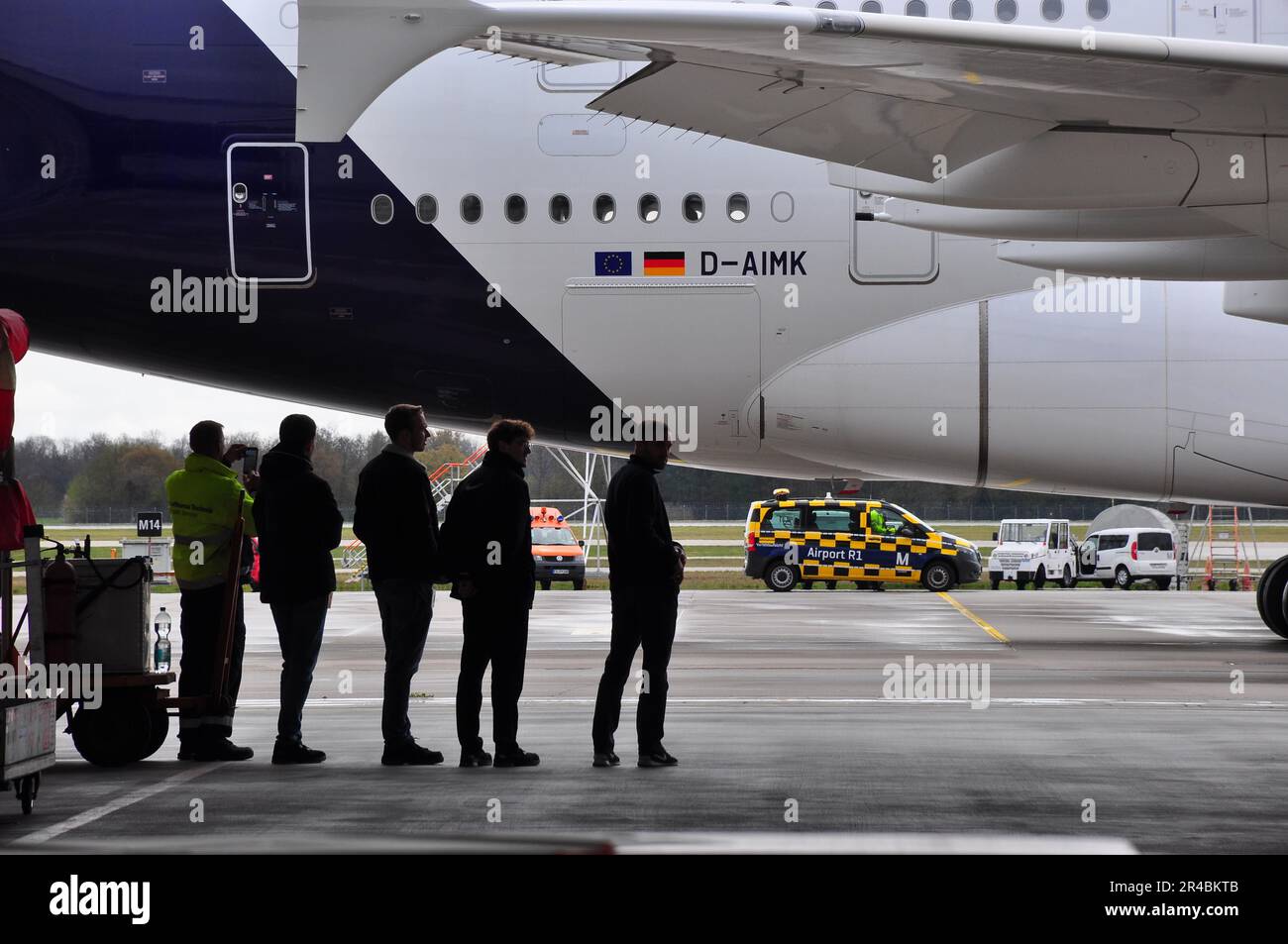 Aviation, Airport, Munich, Aircraft, A380, Tail, Technician Stock Photo