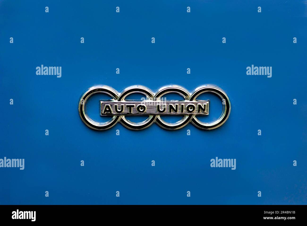 Logo of the Auto Union on a blue background, Classic Days, Berlin, Germany Stock Photo