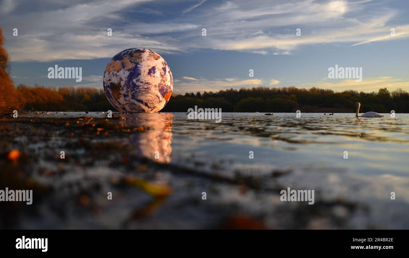 Floating Earth Art installation at Pennington Flash in Leigh, Greater