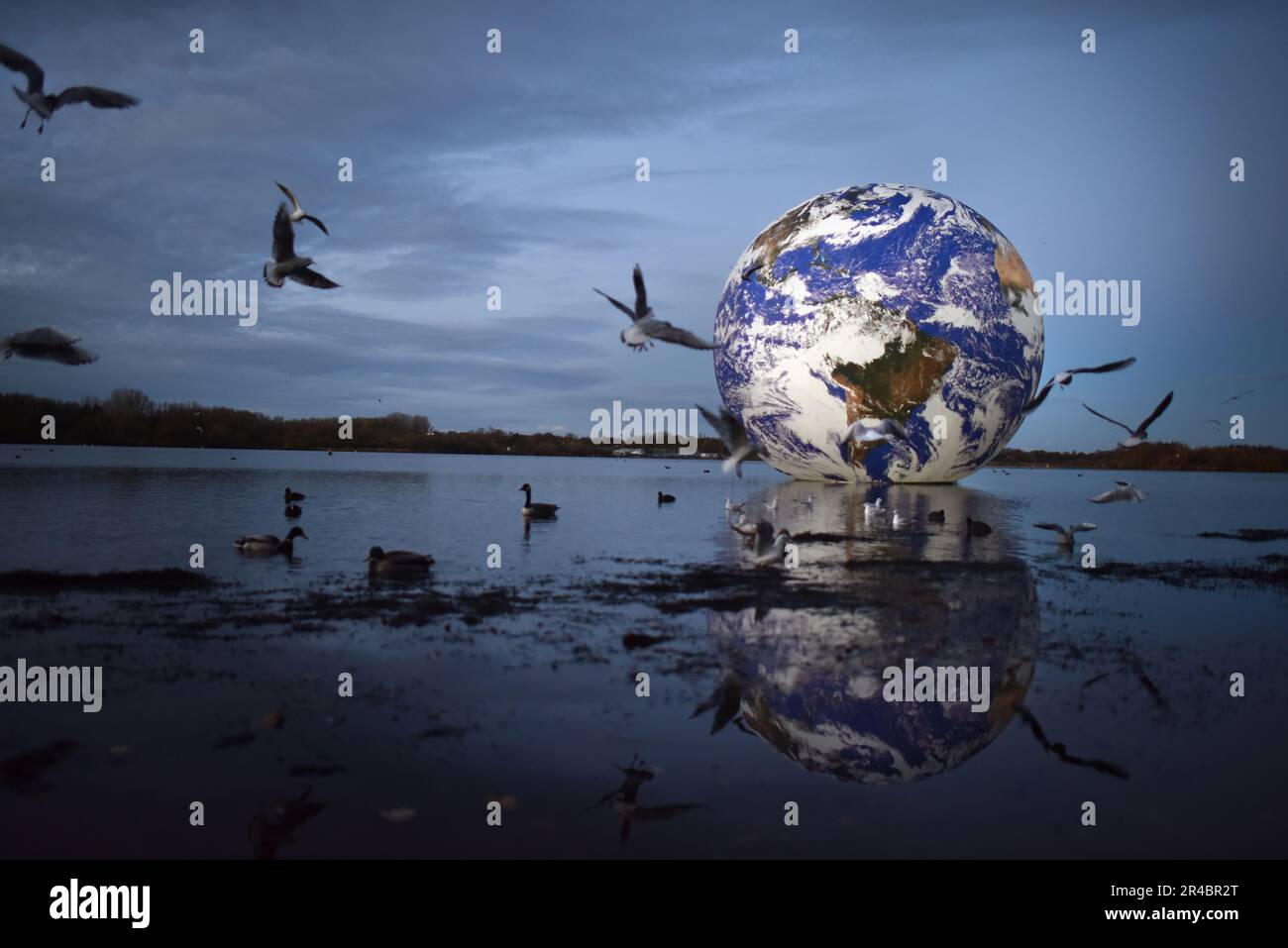 Floating Earth Art installation at Pennington Flash in Leigh, Greater