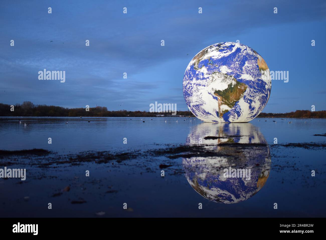 Floating Earth Art installation at Pennington Flash in Leigh, Greater