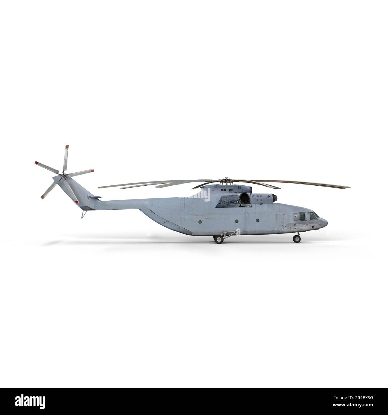 A 3D rendering of a military helicopter isolated on a white background. Stock Photo