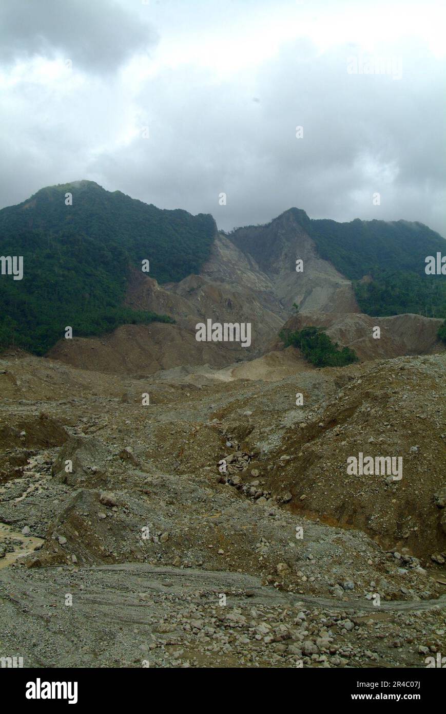US Navy  A view of the mudslide, which destroyed the town of Guinsahugon the morning of Feb. 17. Guinsahugon is located in the southern part of the island of Leyte in the Philippines. Stock Photo