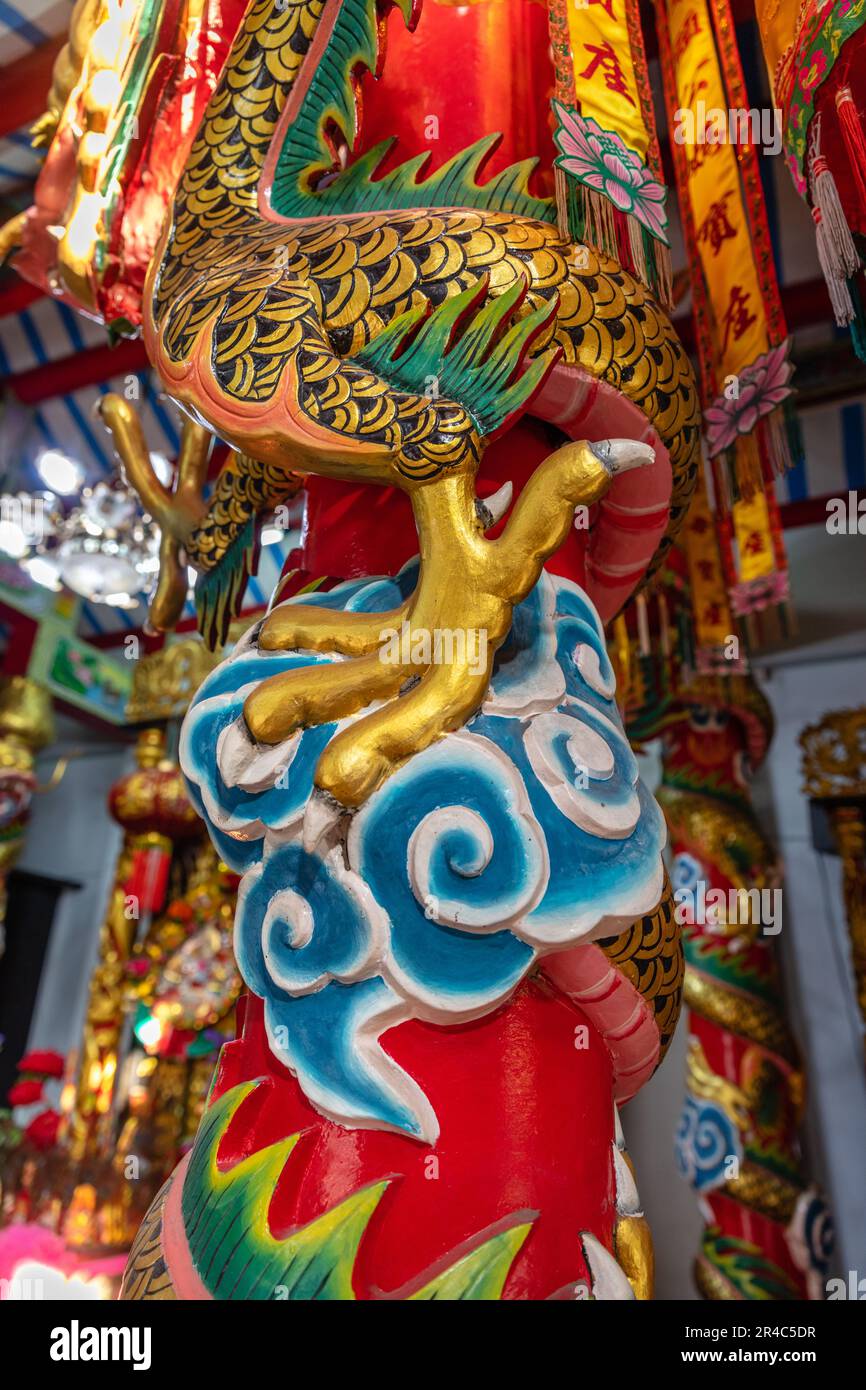 Dragon pillars at Phrommet Shrine, Chinese Buddhist shrine in Sathon