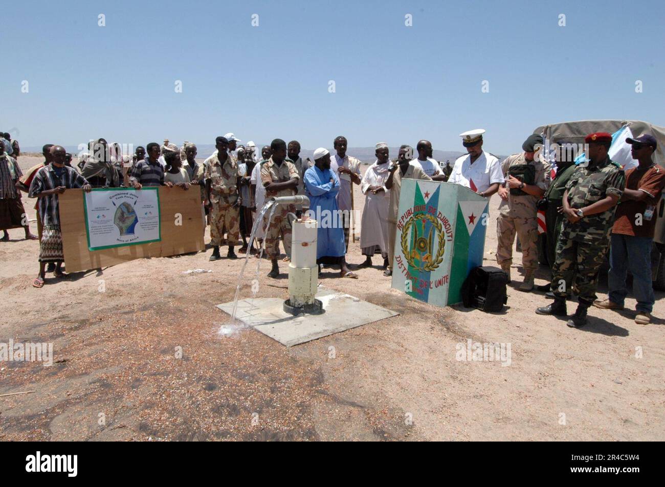 US Navy  Commisar of the Dikhil region of Djibouti, Africa, Mr.Moussa Djama, addresses the crowd during a well dedication. Stock Photo