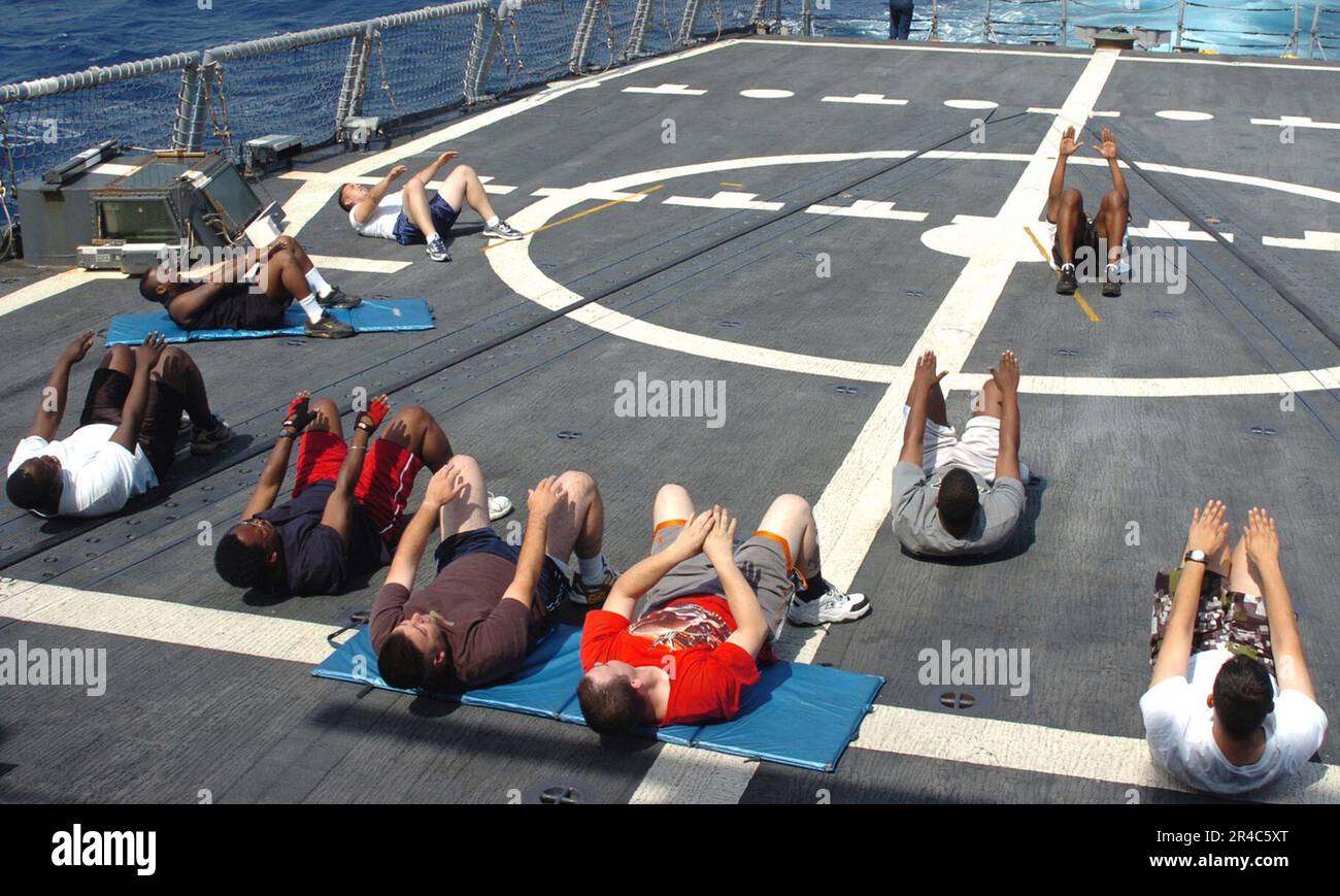 US Navy Sailors stationed aboard the guidedmissile frigate USS