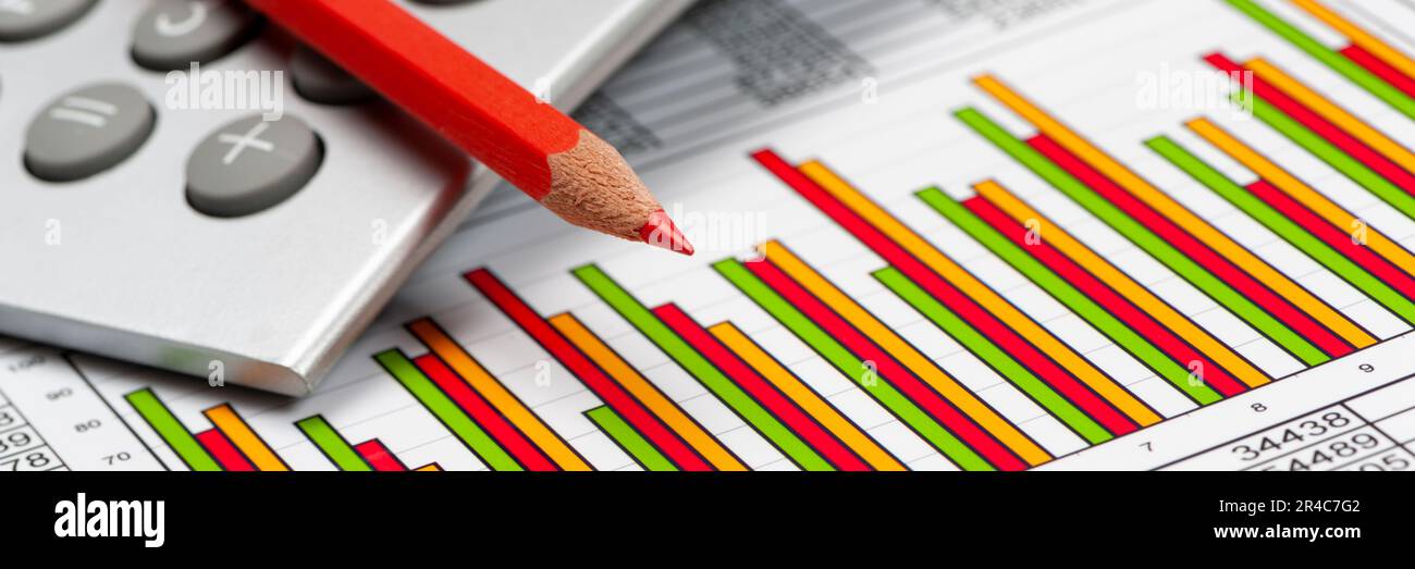 business, finance and economy with calculation and chart Stock Photo