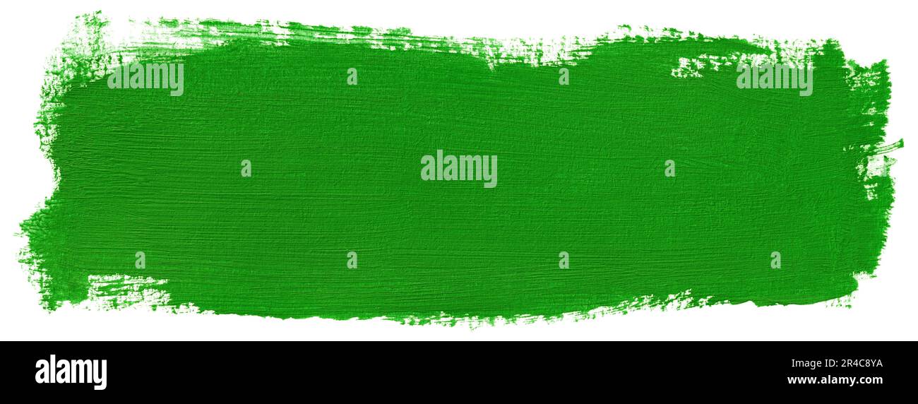 Hand painted stroke of green paint brush isolated on white background