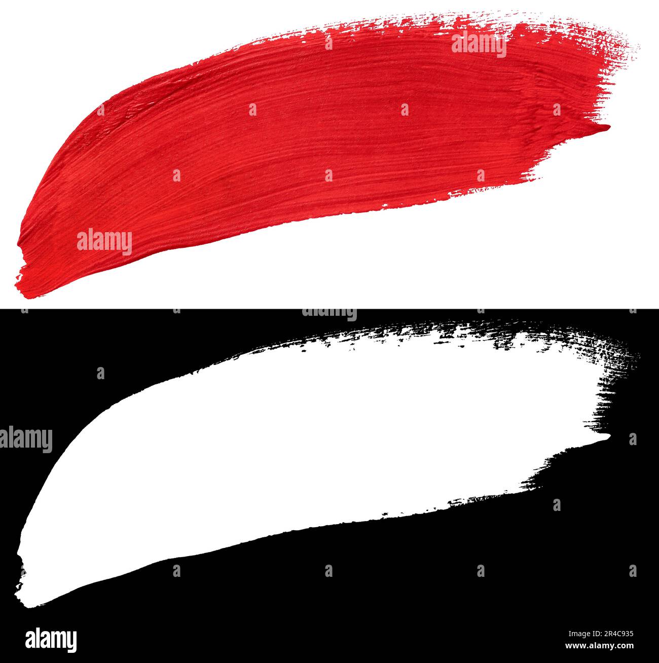 Red smear of paint isolated on white background with clipping mask (alpha channel) for quick isolation. Easy to selection stroke. Stock Photo