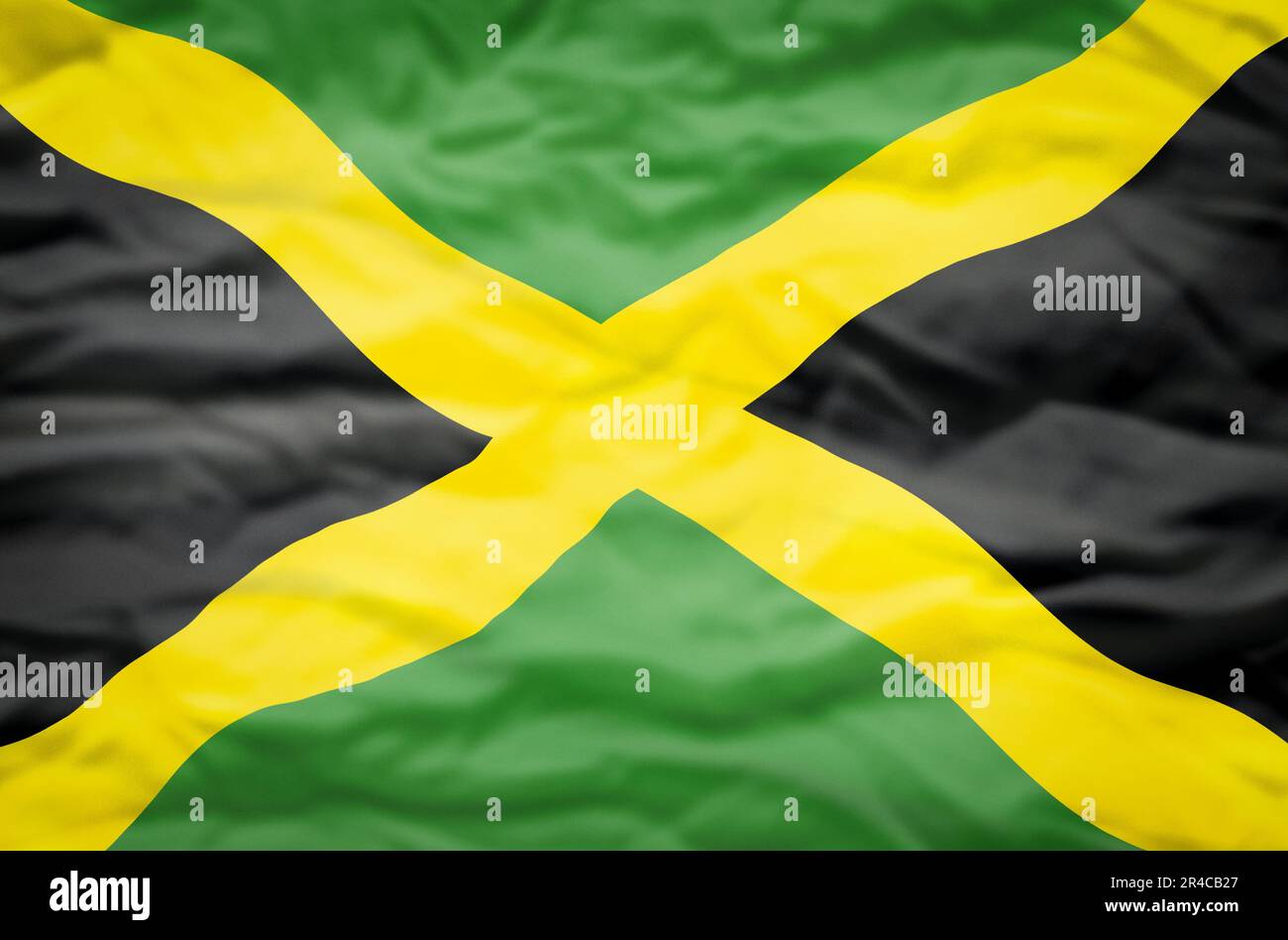 Jamaica flag on a wavy background. Wavy flag of Jamaica fills the frame