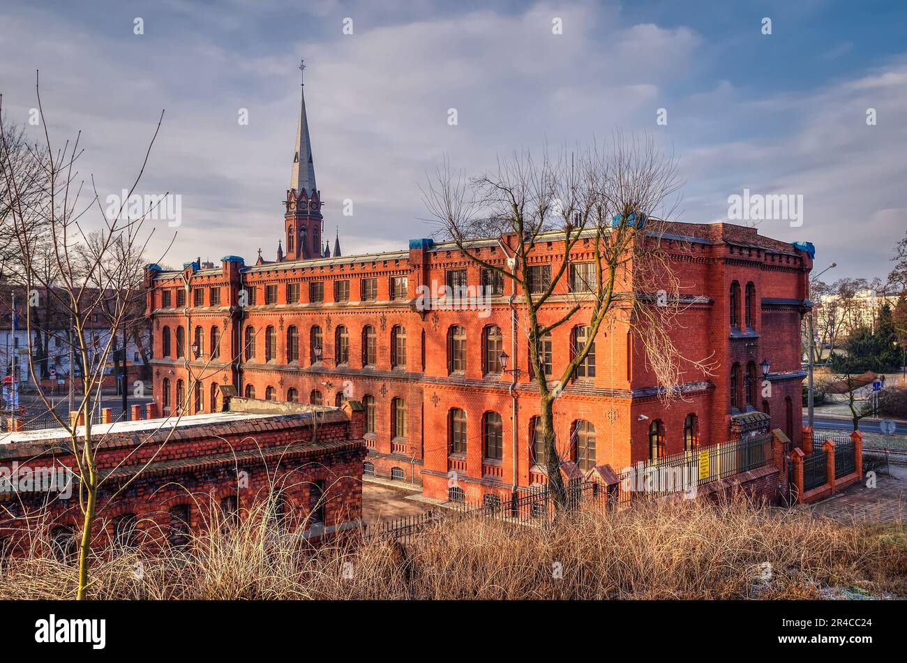 Panorama of Torun, old medieval town in Poland. Gothic church tower and