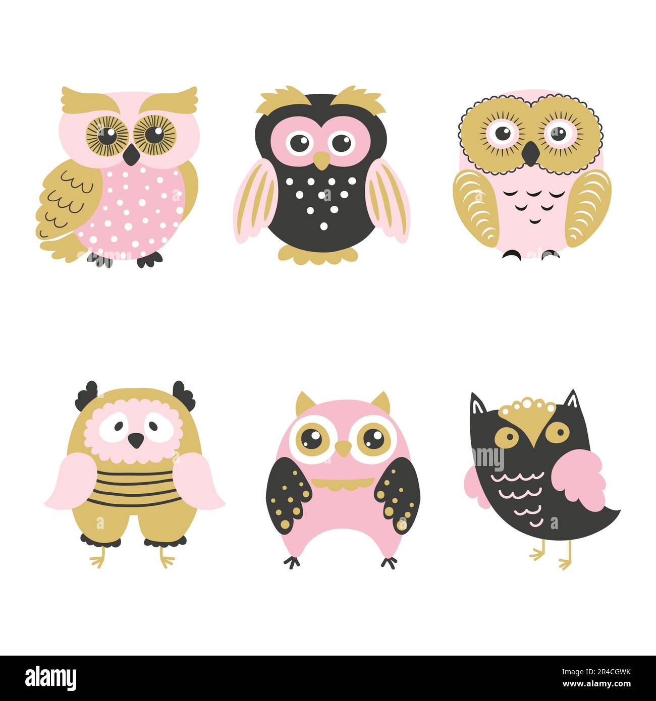 Set of cute cartoon owls isolated on white. Vector illustration Stock ...