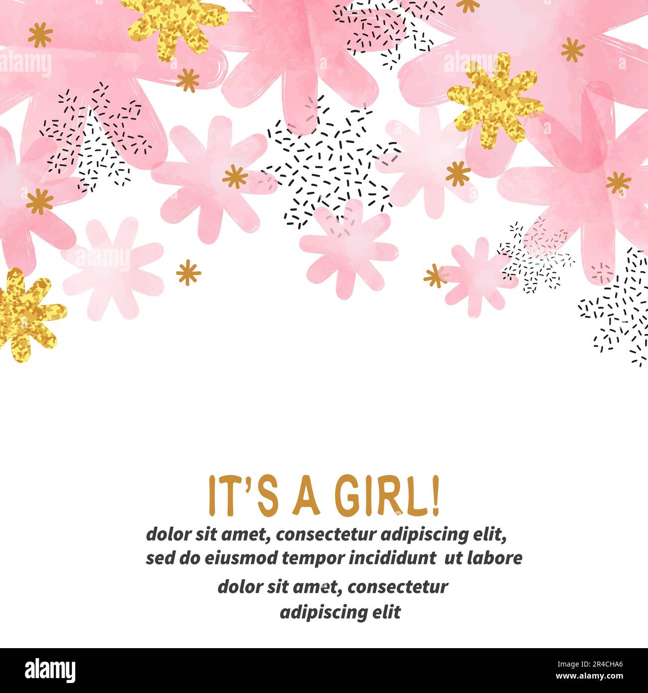 Baby Shower girl card design with abstract watercolor pink and ...