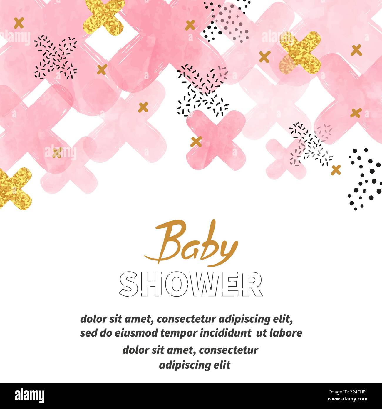 Baby Shower girl card design with abstract watercolor pink and ...