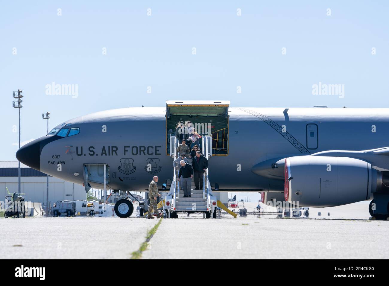 Retired Master Sgt. Eugene T. Beal and his family exits a KC135