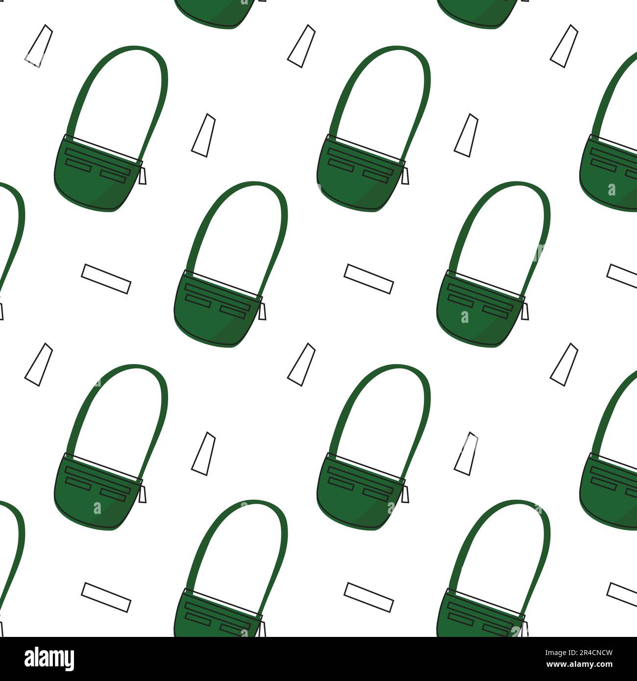 Seamless green bag pattern doodle in y2k style. Textile and texture