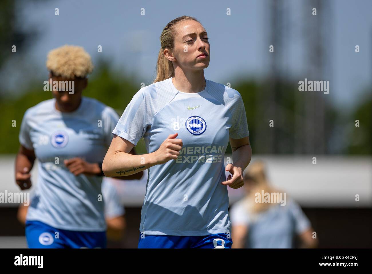 Crawley, UK. 27th May, 2023. Megan Connolly during the FA Barclays Women’s Super League fixture between Brighton & Hove Albion and Leicester City at Broadfield Stadium Credit: Ryan Asman/Alamy Live News Stock Photo