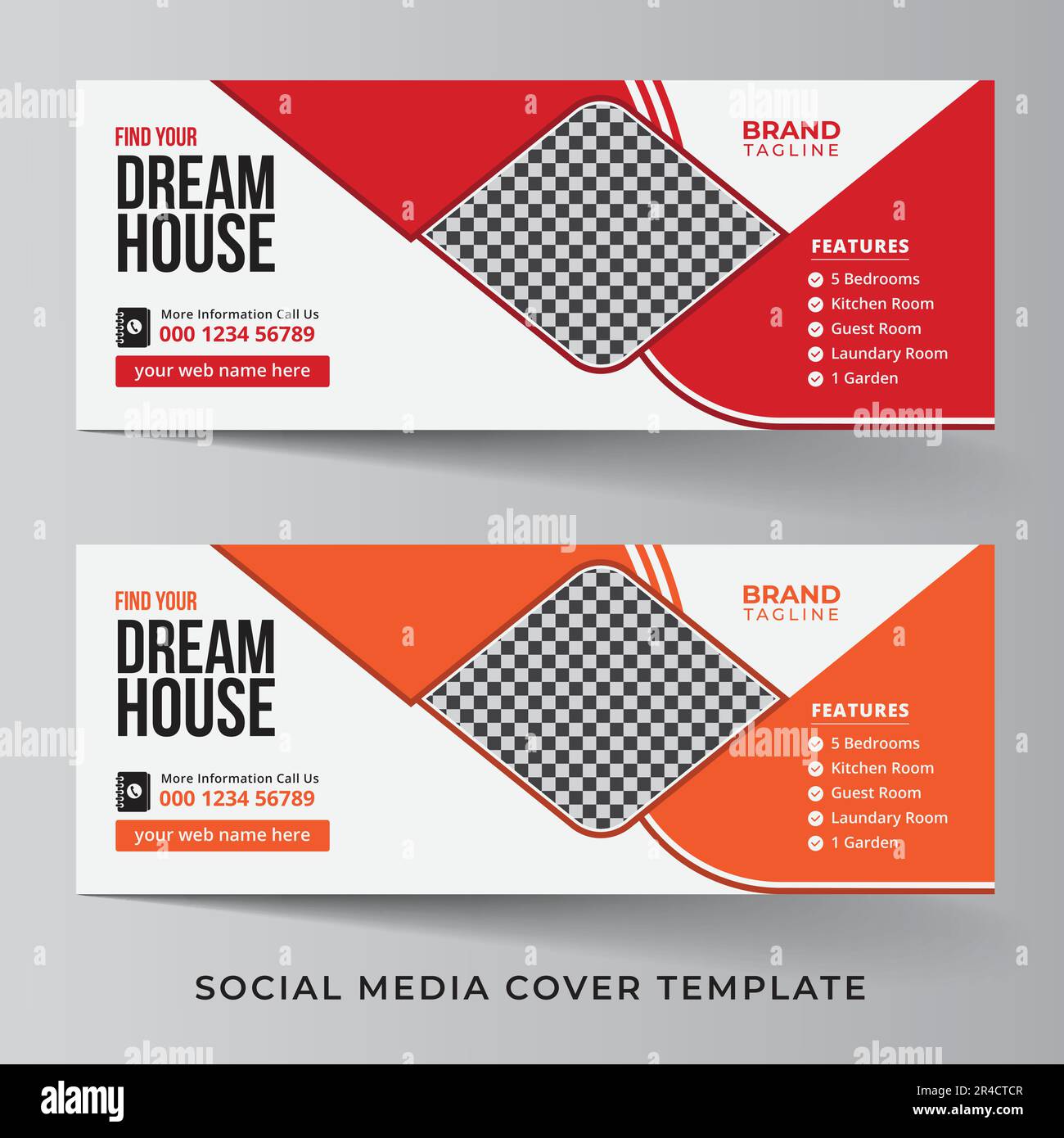 Real estate social media cover template design, home apartment social media cover photo, or banner template design with 4 color variant Stock Vector