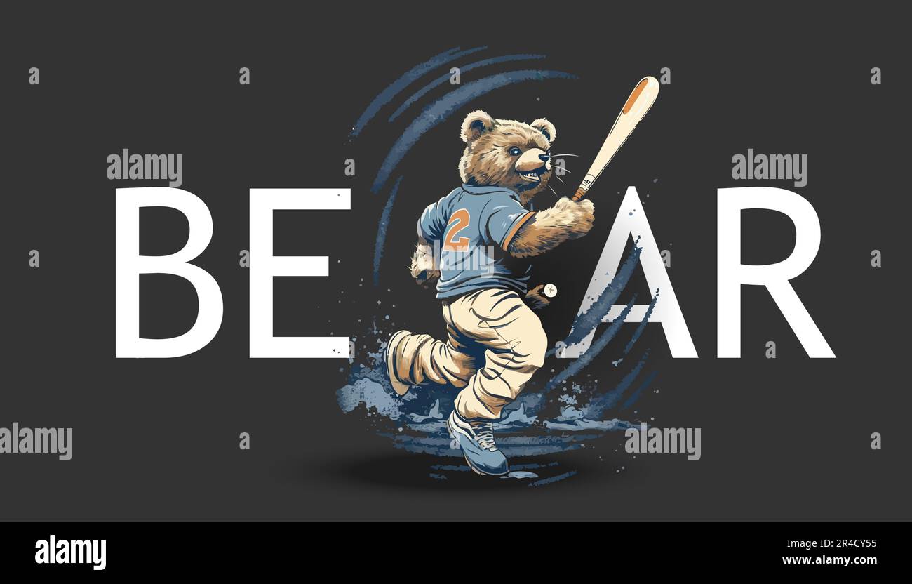 A cute teddy bear playing baseball with a baseball bat. Vector