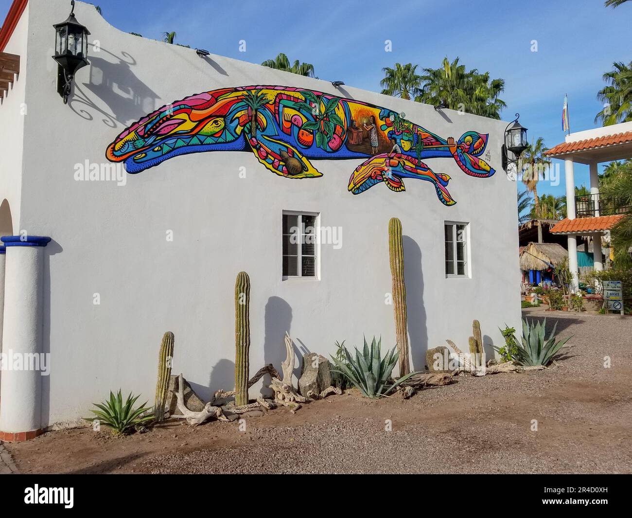 Colorful Whale Mural in Historic Loreto, near Danzante Bay in Baja California Sur, Mexico Stock Photo