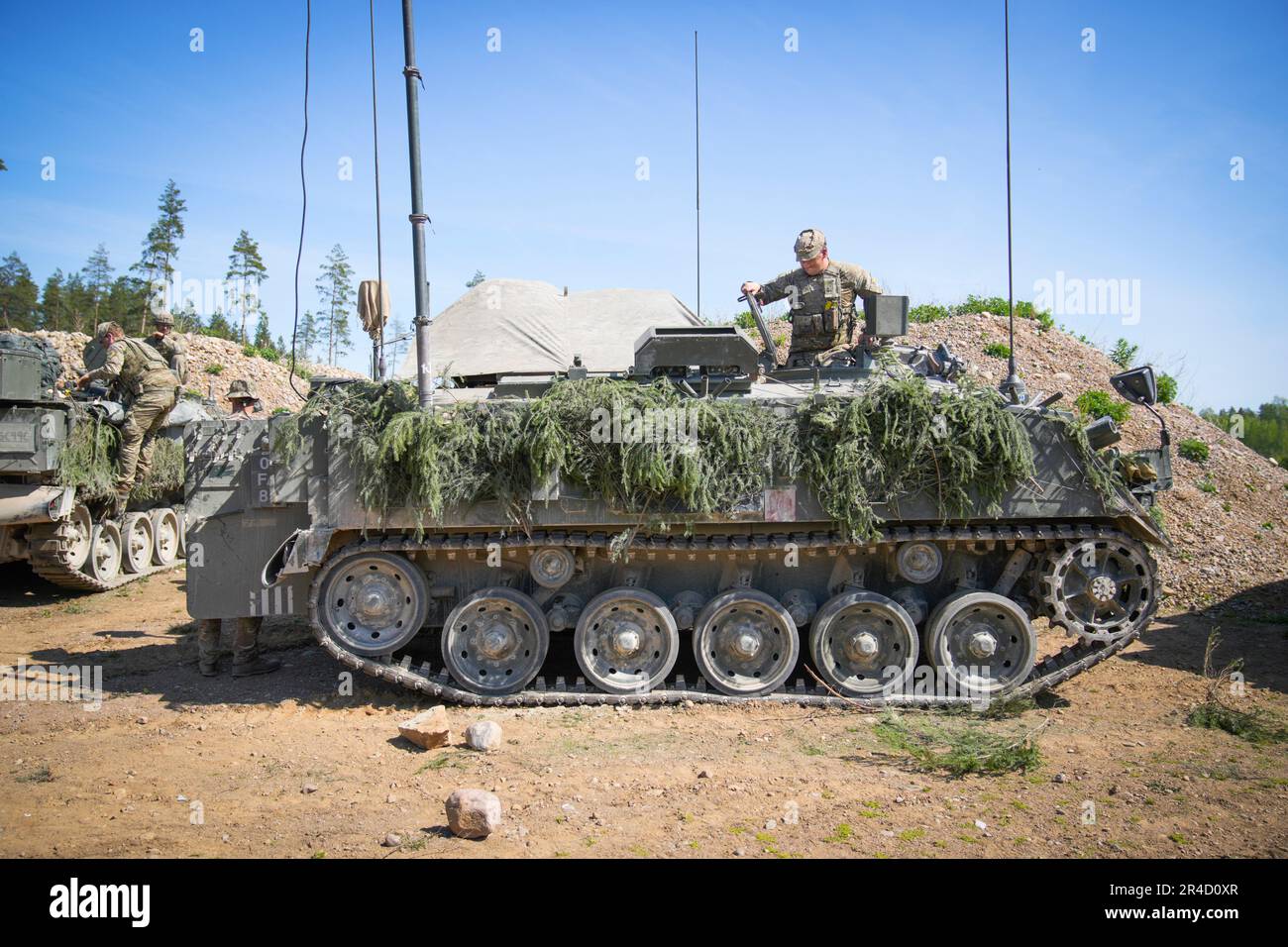 Warsaw, Estonia. 20th May, 2023. A Bulldog infantry fighting vehicle is seen during an exercise near Tapa, Estonia on 20 May, 2023. Estonia is hosting the Spring Storm NATO exercises involving over 13 thousand personnel with US, German, British, French and Polish forces training together with the Estonian Defence Forces (eDF). (Photo by Jaap Arriens/Sipa USA) Credit: Sipa USA/Alamy Live News Stock Photo