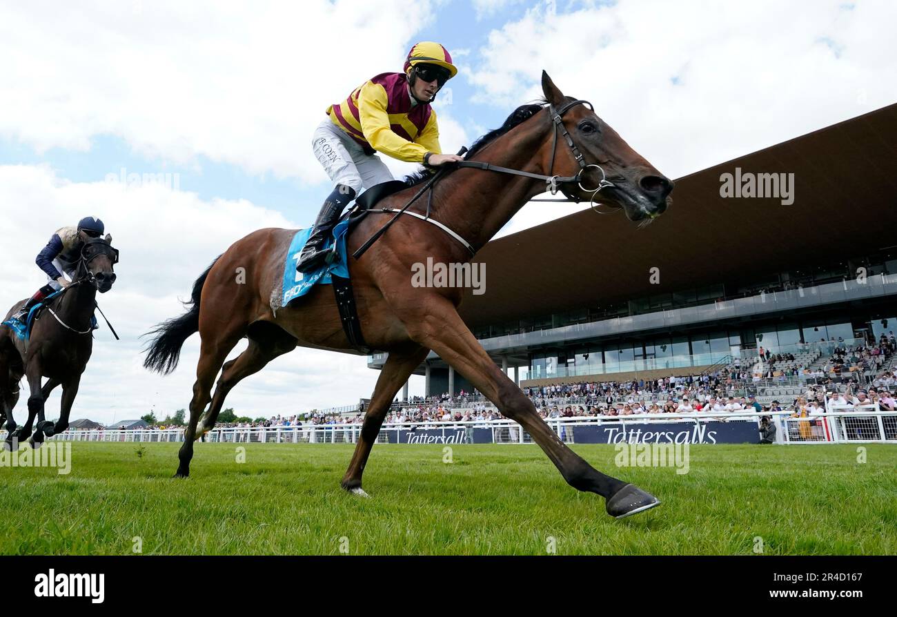 Mashhoor ridden by Ben Coen wins The FBD Hotels and Resorts Orby Stakes at Curragh Racecourse in County Kildare, Ireland. Picture date: Saturday May 27, 2023. Stock Photo