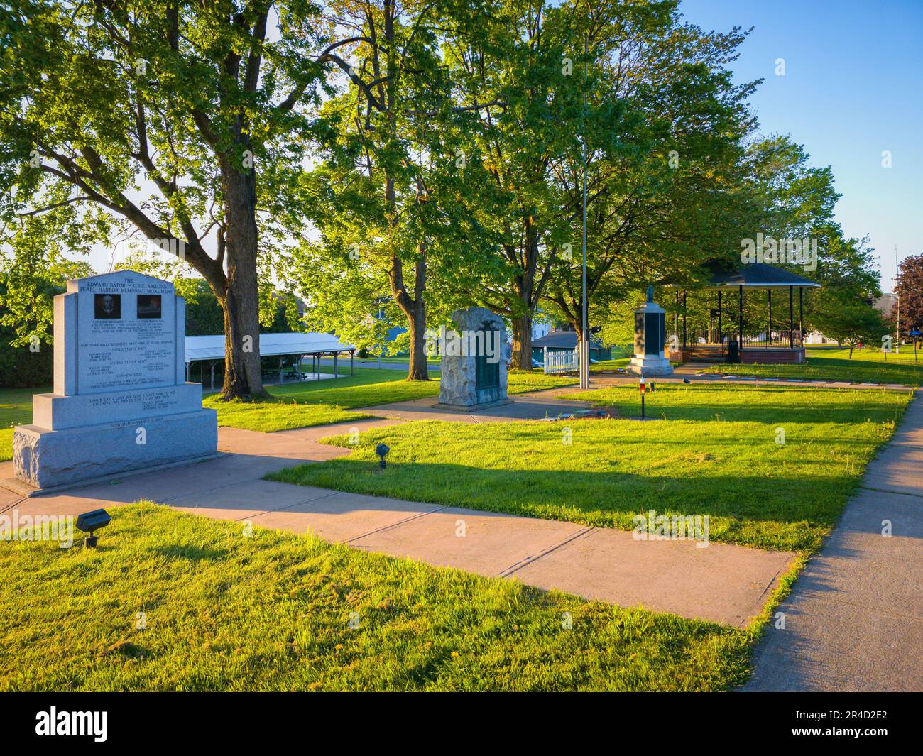 New York Mills, New York May 14, 2023 Landscape View of the Memorial; Park Village Green