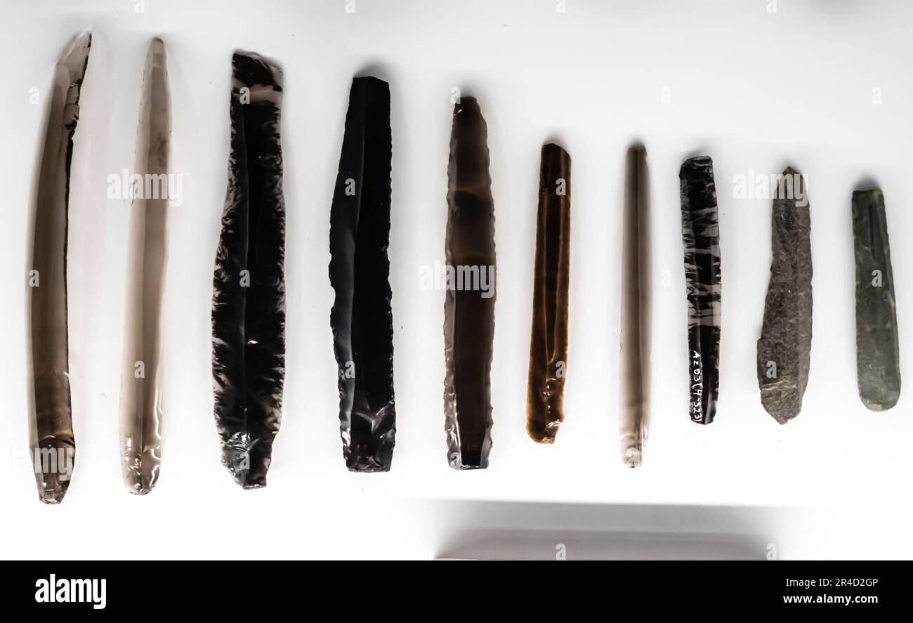 Masis blur, obsidian blades.6th millenium B.C. Aratashen . Stock Photo