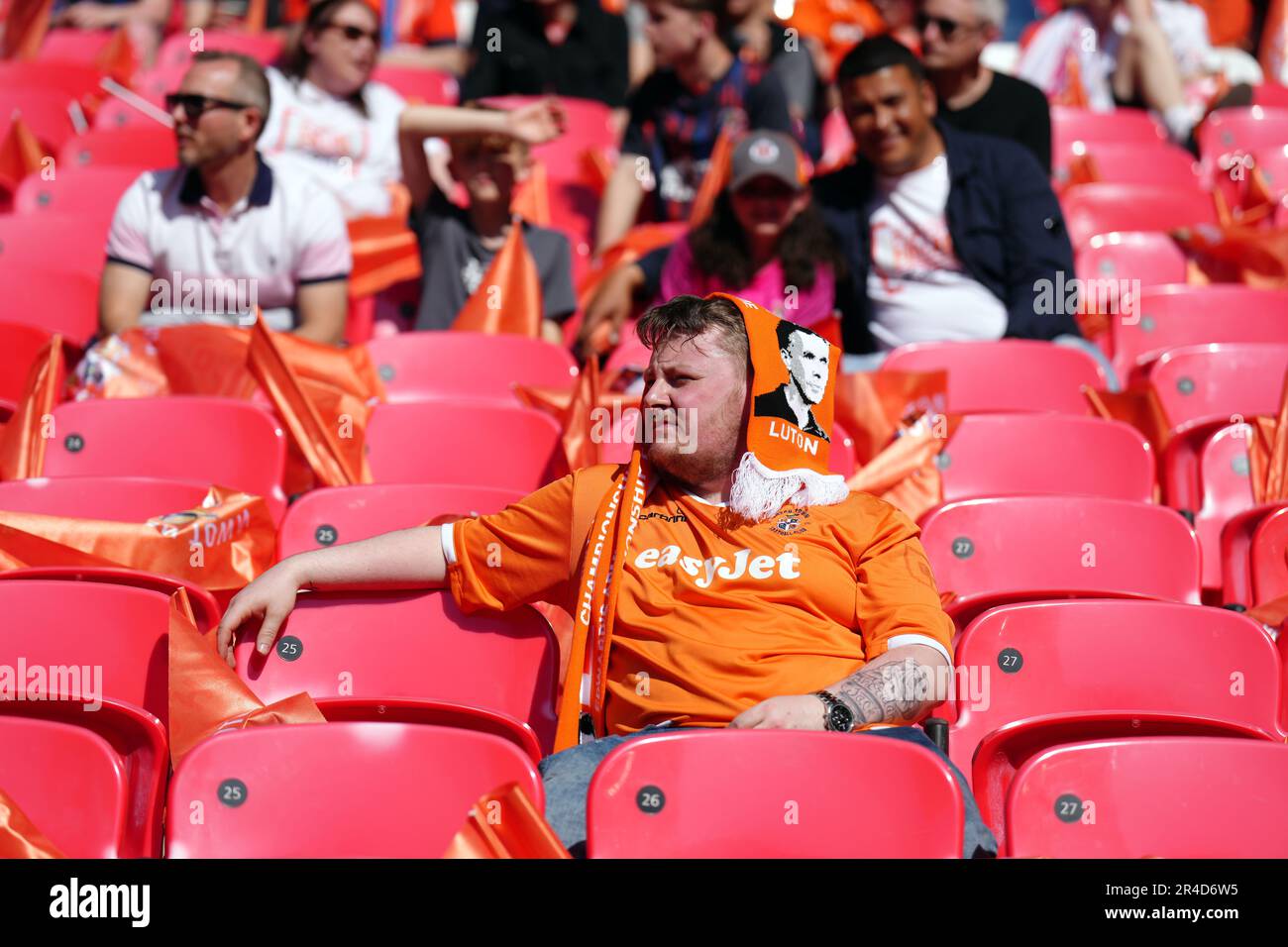 A Luton Town fan in the stands during the Sky Bet Championship playoff