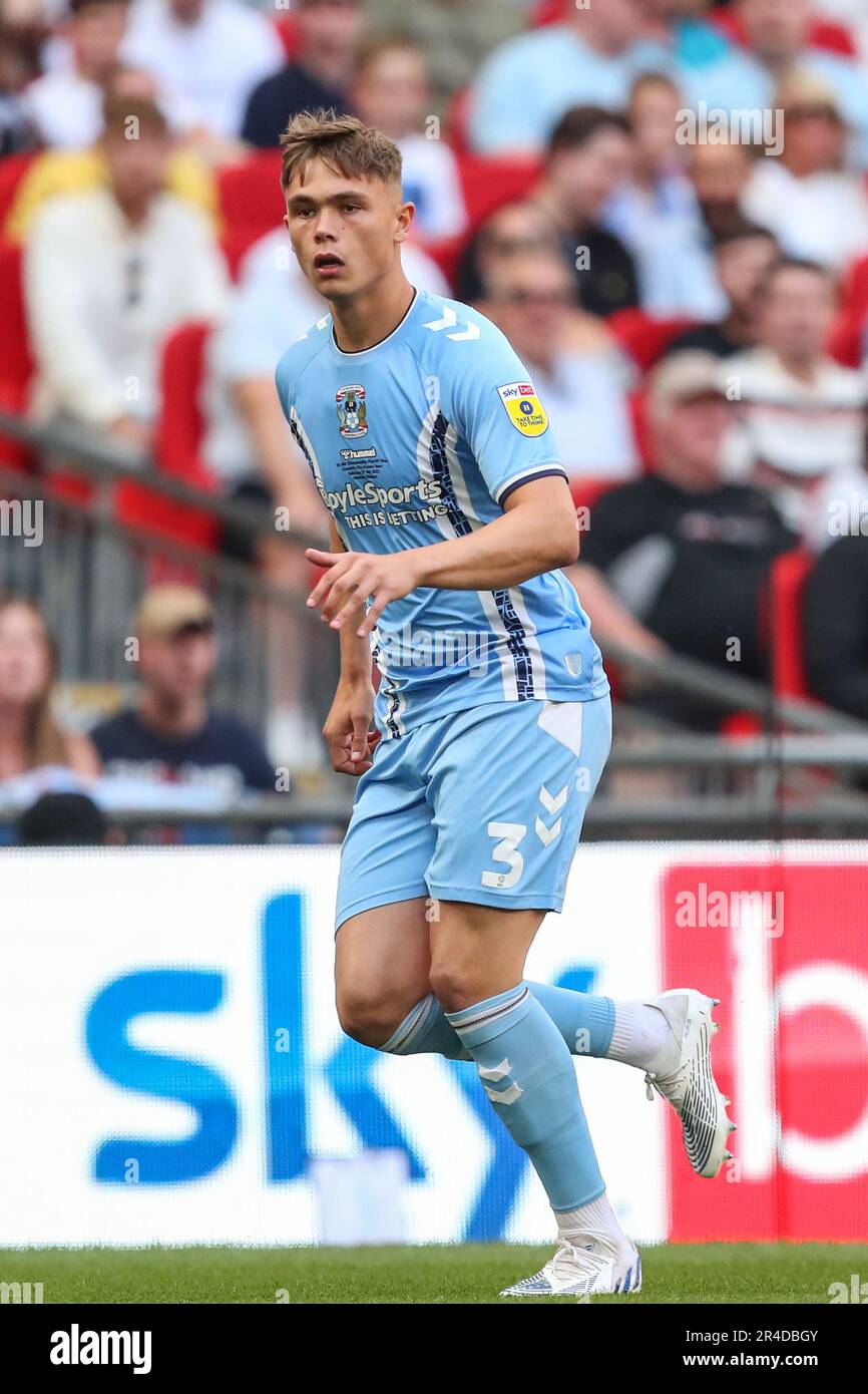 Callum Doyle #3 of Coventry City during the Sky Bet Championship Play-Off Final match Coventry City vs Luton Town at Wembley Stadium, London, United Kingdom, 27th May 2023  (Photo by Gareth Evans/News Images) Stock Photo
