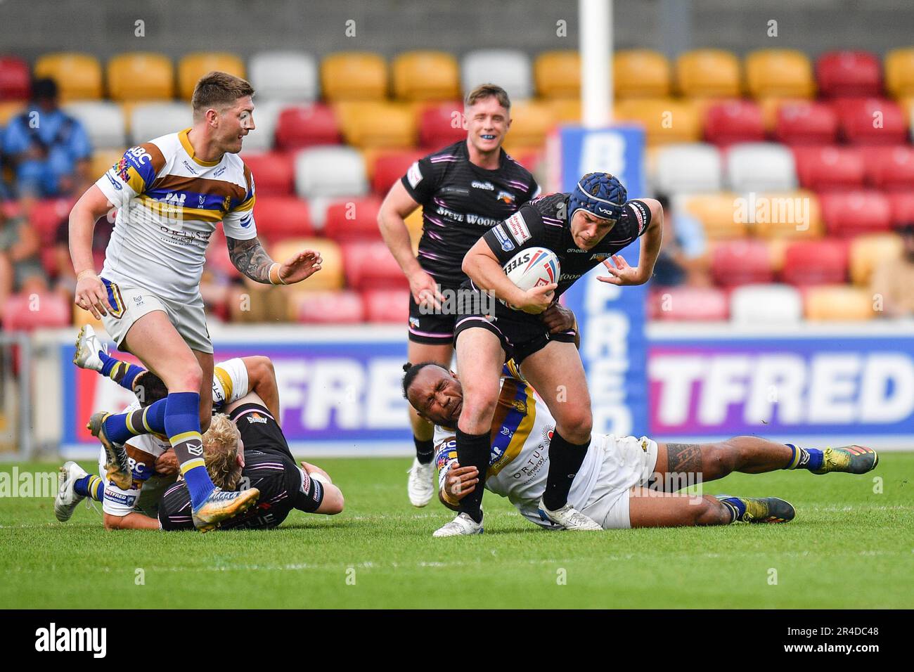 York, England - 26th May 2023 - Luke Cresswell of Barrow Raiders makes a break. Rugby League Summer Bash, Whitehaven vs Barrow Raiders at LNER Community Stadium, York, UK Stock Photo