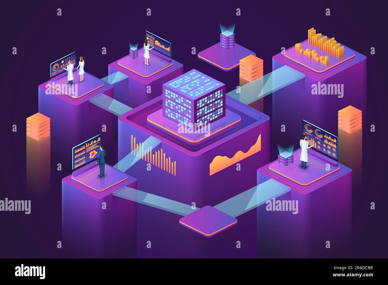 Isometric data. Database connection. 3D digital technology. Infographic Calendar Chart In R