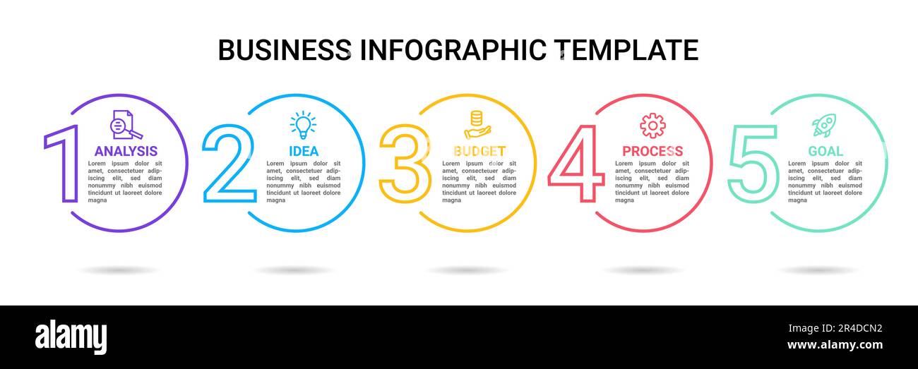 Business infograph. 5 steps. Work process. Numbers in circle graphic