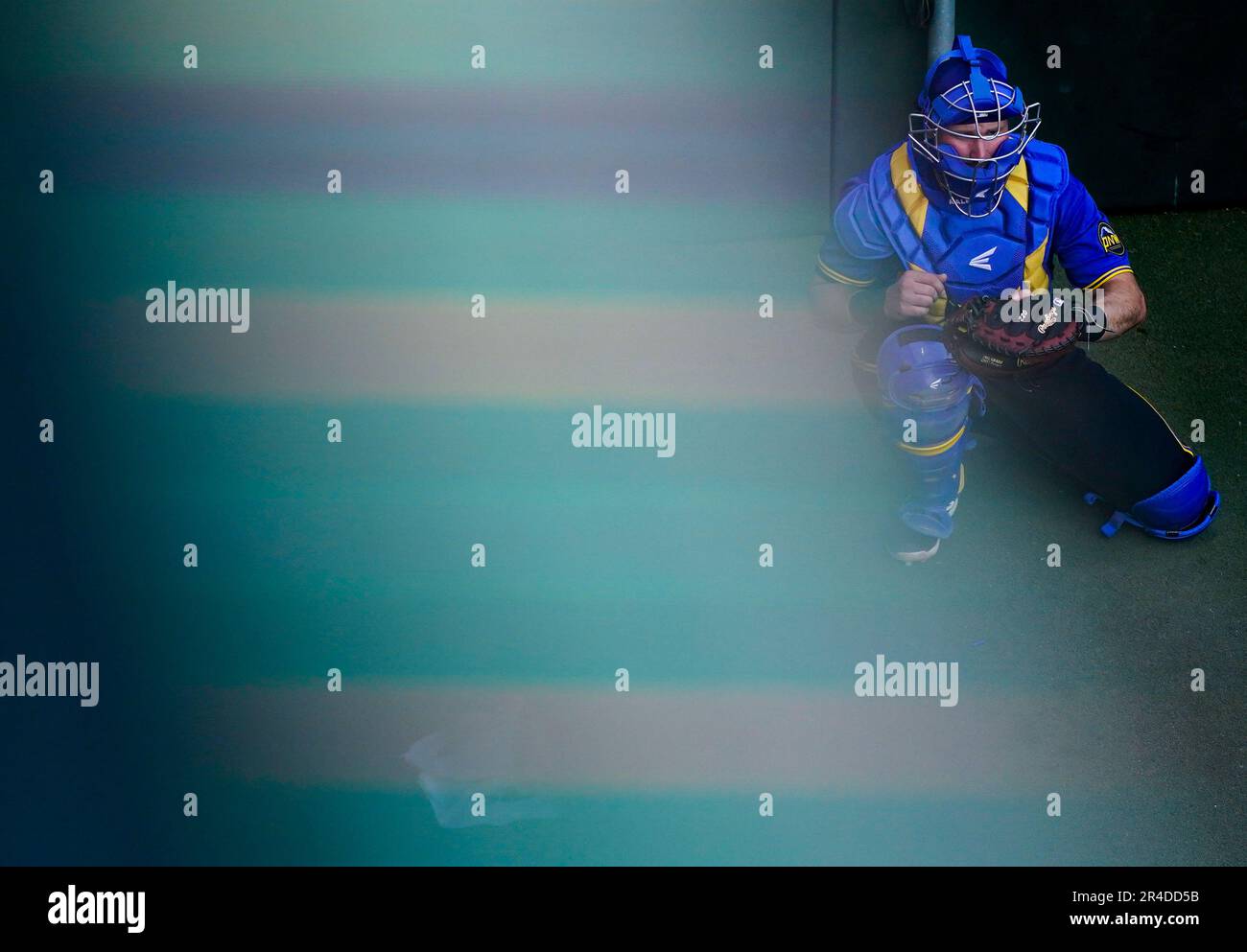 Seattle Mariners catcher Cal Raleigh catches pitches in the bullpen