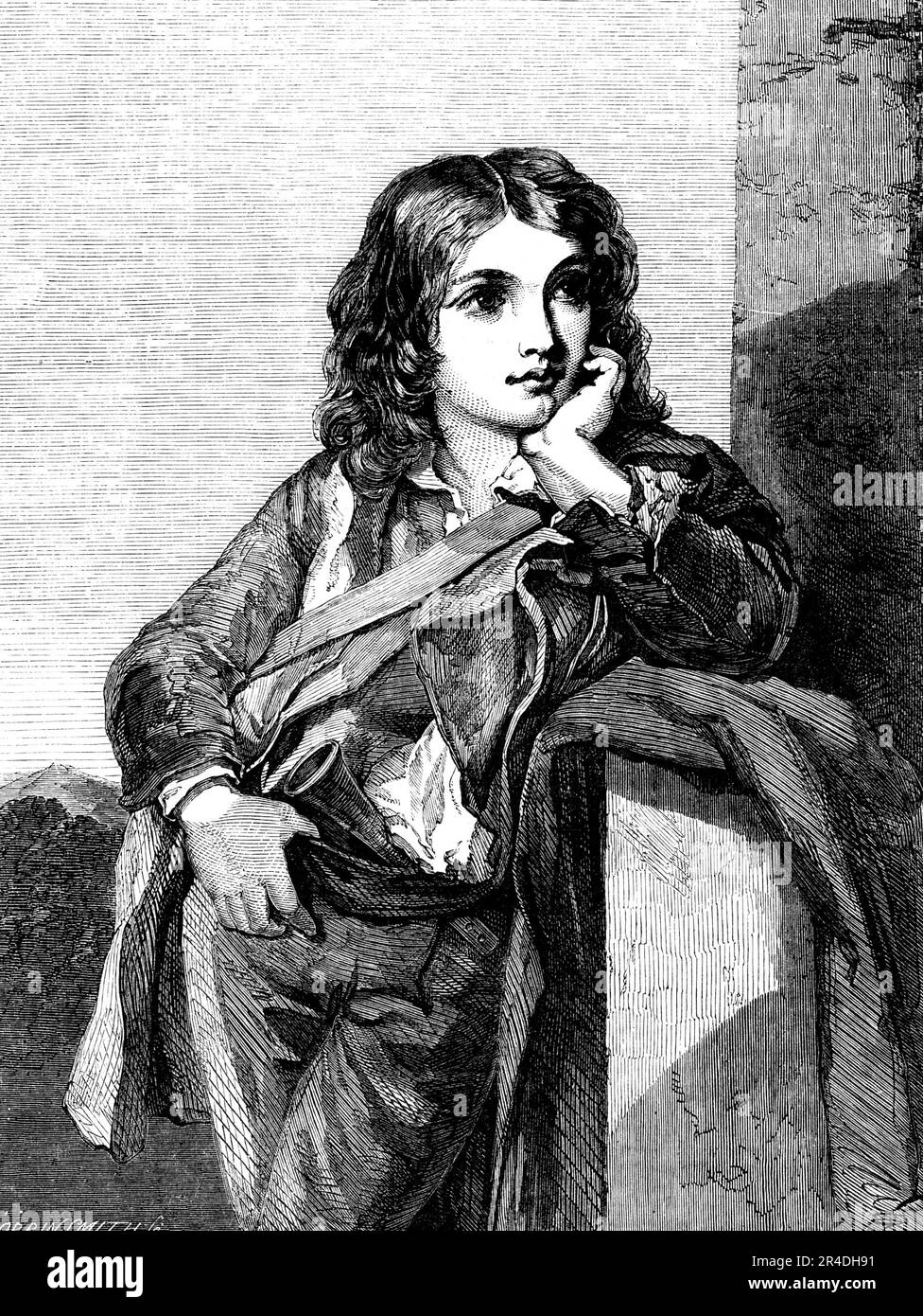 &quot;A Neapolitan Peasant Boy&quot; - painted by F. Y. Hurlestone [sic] - from the Exhibition of the Society of British Artists, 1856. Engraving of a painting '...by Mr. Hurlestone, the President of the Society...There is a touch of Murillo in this picture - and it is as good an example of Mr. Hurlestone's style as this year's Exhibition will be found to supply'. From &quot;Illustrated London News&quot;, 1856. Stock Photo