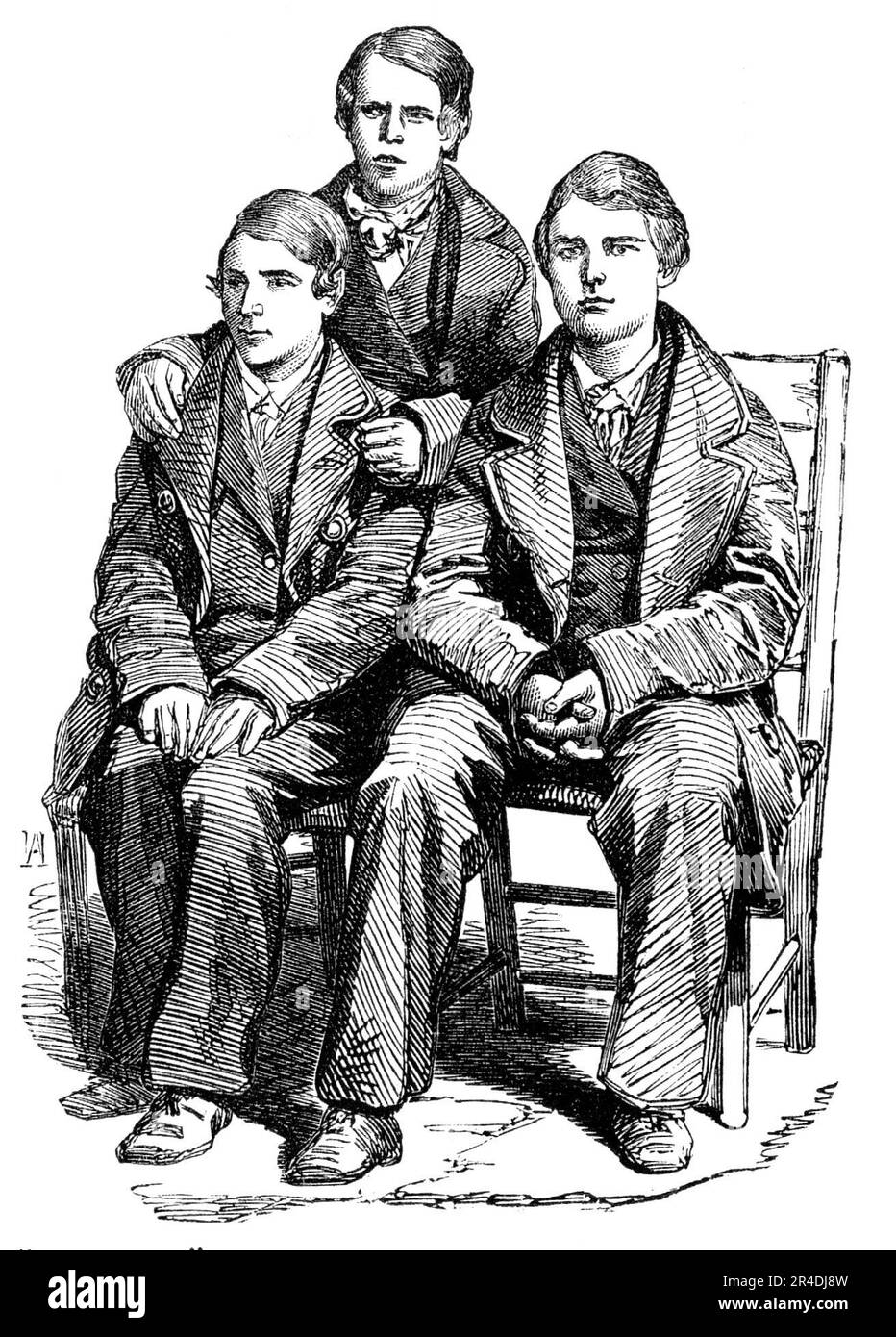 &quot;City Arabs&quot; - from a photograph taken after a course of training at the Belvedere-Crescent Reformatory, 1856. Children rescued from the streets and taught a skill at the Industrial Home for Outcast Boys in Lambeth, south London. 'With right cheerful alacrity would they work, master and pupils, at the making of paper bags for the greater part of the day, whilst an hour or two in the evening would be devoted to secular instruction - the business of each day being regularly commenced and ended with reading of the Scriptures and prayer. On Sundays they attended Divine Service as soon as Stock Photo