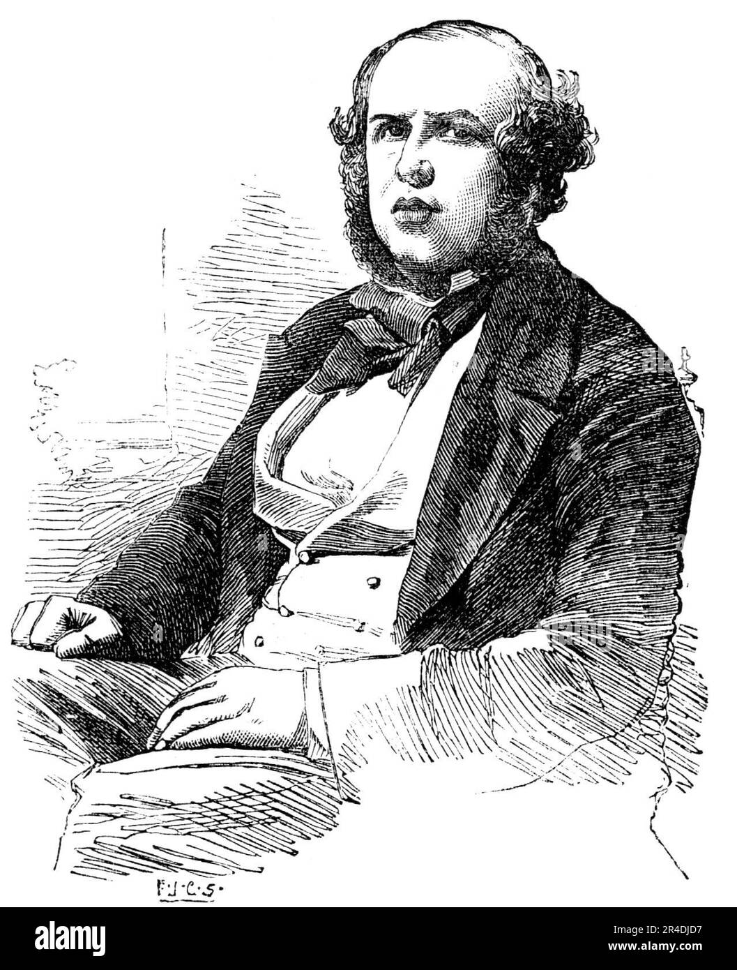 Mr. Peter Cunningham, F.S.A. - from a photograph by Cundall, 1856. British writer who '...delivered a lecture on Monday last, at the Sherborne Literary Institution - the subject, &quot;Temple-bar&quot;...Mr. Cunningham's great work (at present) is his &quot;Handbook for London&quot;, of which a second edition is already before the public, and a third, with illustrations, is understood to be in the press. He is at present engaged on the edition of Goldsmith's works; and has been called in by Mr. John Wilson Croker to his assistance in the long-advertised edition of Pope. Mr. Cunningham, it is u Stock Photo