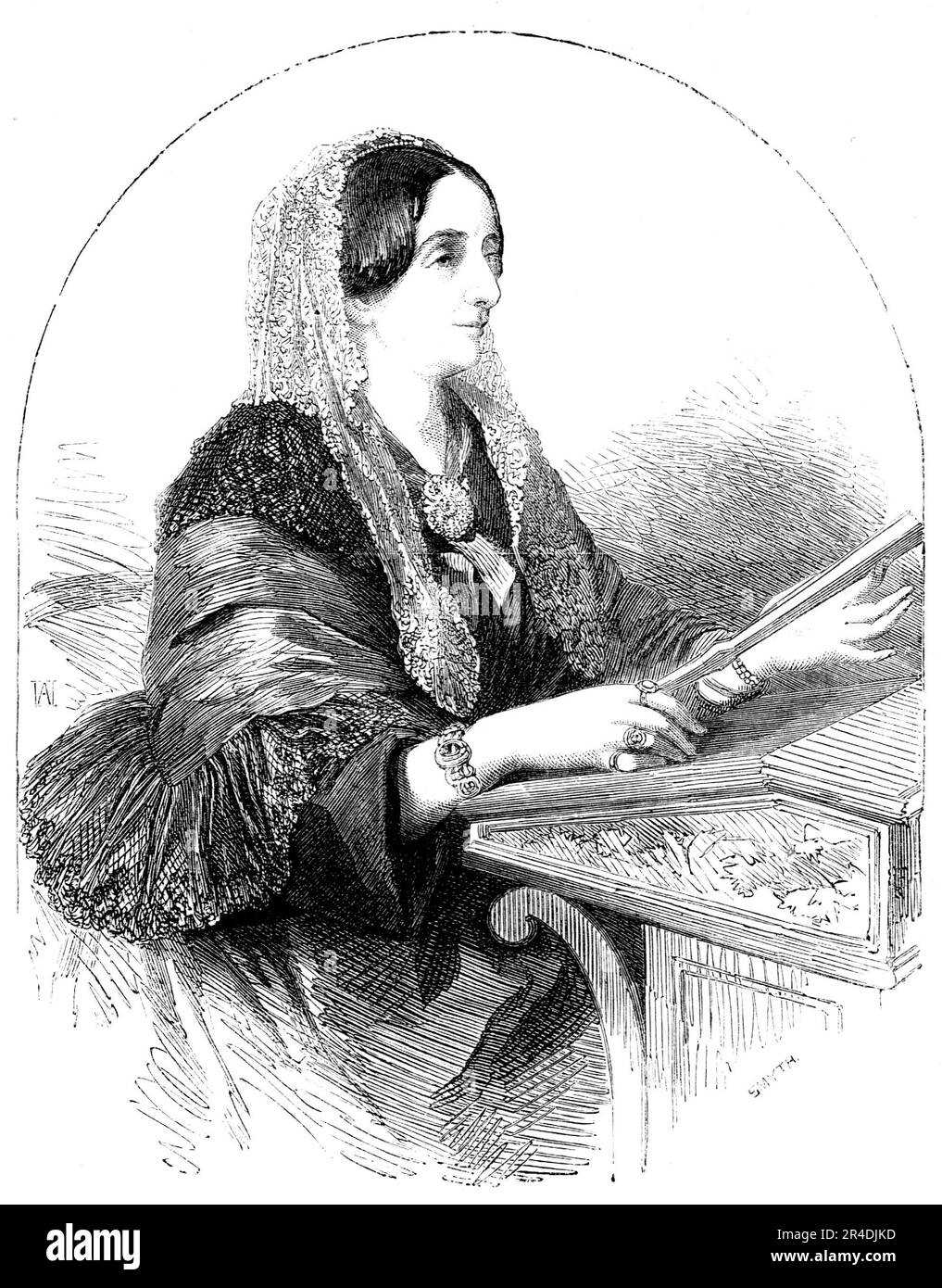 Sydney, Lady Morgan, authoress of &quot;The Wild Irish Girl&quot;, 1856. 'Lady Morgan is to be numbered amongst self-educated geniuses. But that her education was sedulously attended to from her earliest years is proved by her knowledge of foreign languages, and early acquaintance with English classical literature, apparent, to the very verge of pedantry, in her first works...Her contemporaries have seen her sparkling forth at the very earliest period of her girlhood with a fertility, versatility, and at the same time strength and maturity of genius, perfectly unequalled by any of her age or s Stock Photo