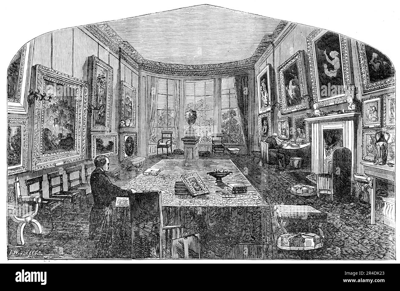 Breakfast-Room in the late Mr. Rogers's Residence, St. James's-Place, 1856. English poet Samuel Rogers '...had a catholic taste in art, with a sympathy for all schools. Within his bachelor's abode - the house of a man whose income probably never exceeded five thousand pounds a year - were to be seen choice examples of the several Italian schools, of the schools of Flanders, Spain, France, Holland, and his own country'. From &quot;Illustrated London News&quot;, 1856. Stock Photo