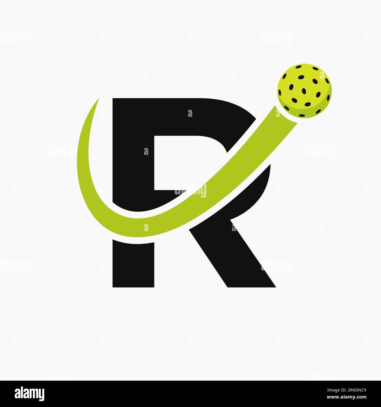 Letter R Pickleball Logo Concept With Moving Pickleball Symbol Pickle