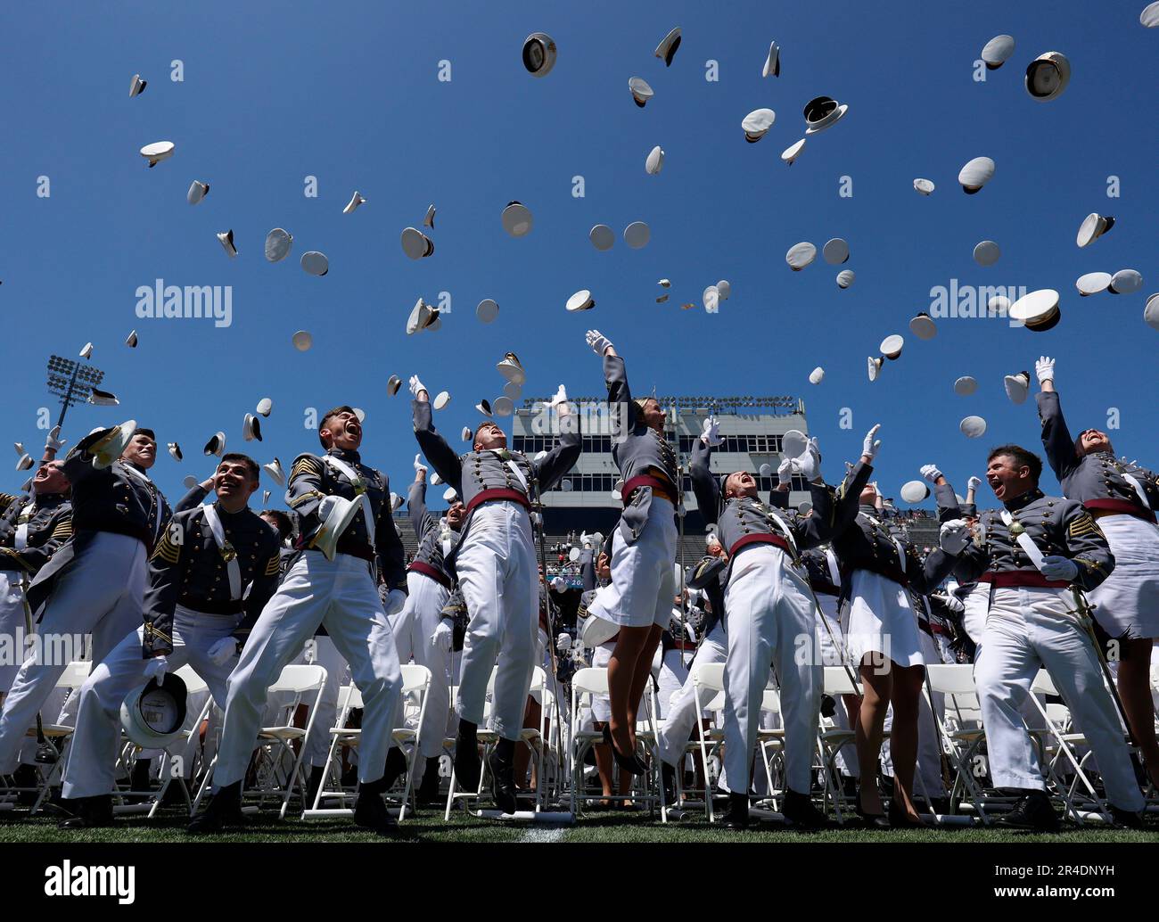 West Point, United States. 27th May, 2023. Cadets celebrate the