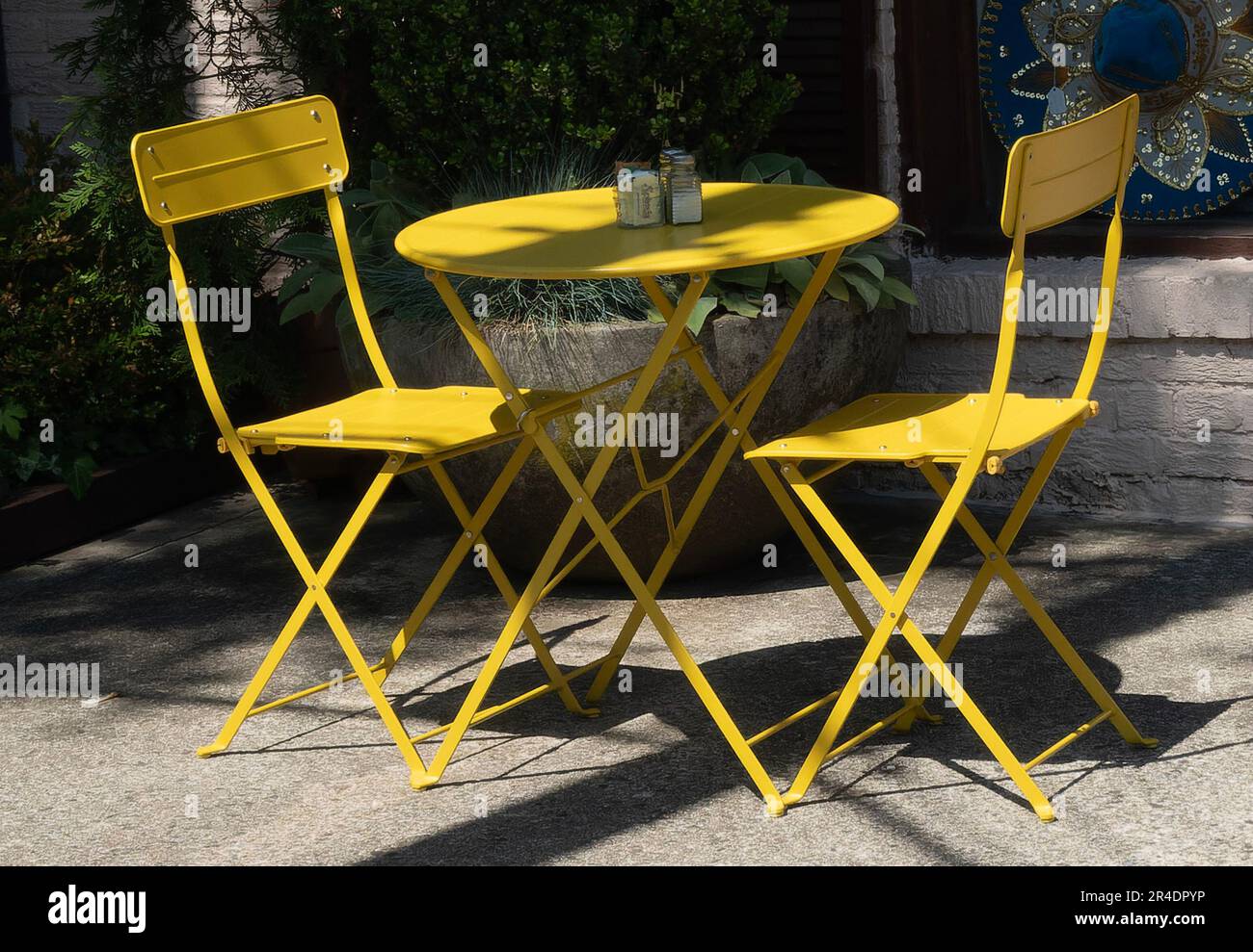 Restaurant patio seating for two Stock Photo Alamy