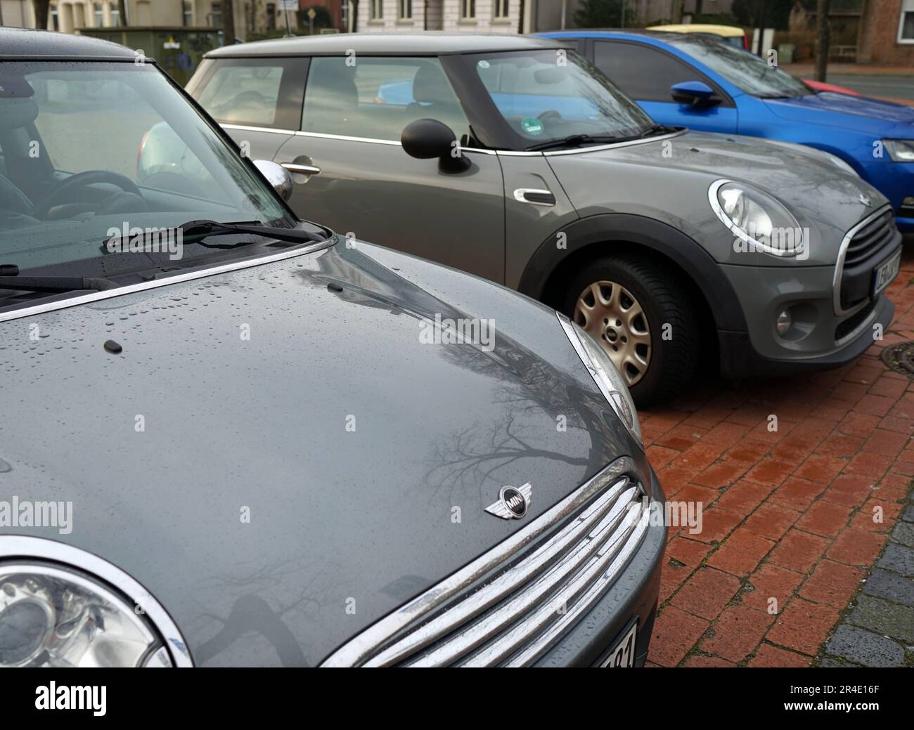 Leer, Germany Jan 29 2023 Two grey Mini cars parked beside each other