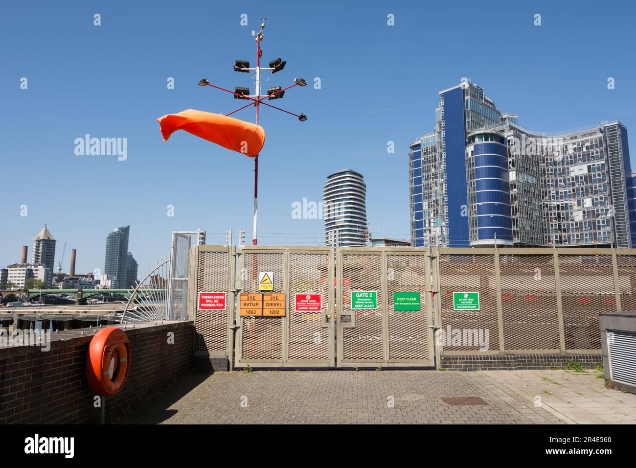 Closeup of Hotel Rafayel, Falcon Wharf, Battersea, and London Heliport