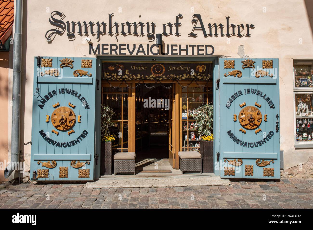 Symphony of Amber. Amber jewellery shop in Vanlinn, the old town of Tallinn, Estonia Stock Photo