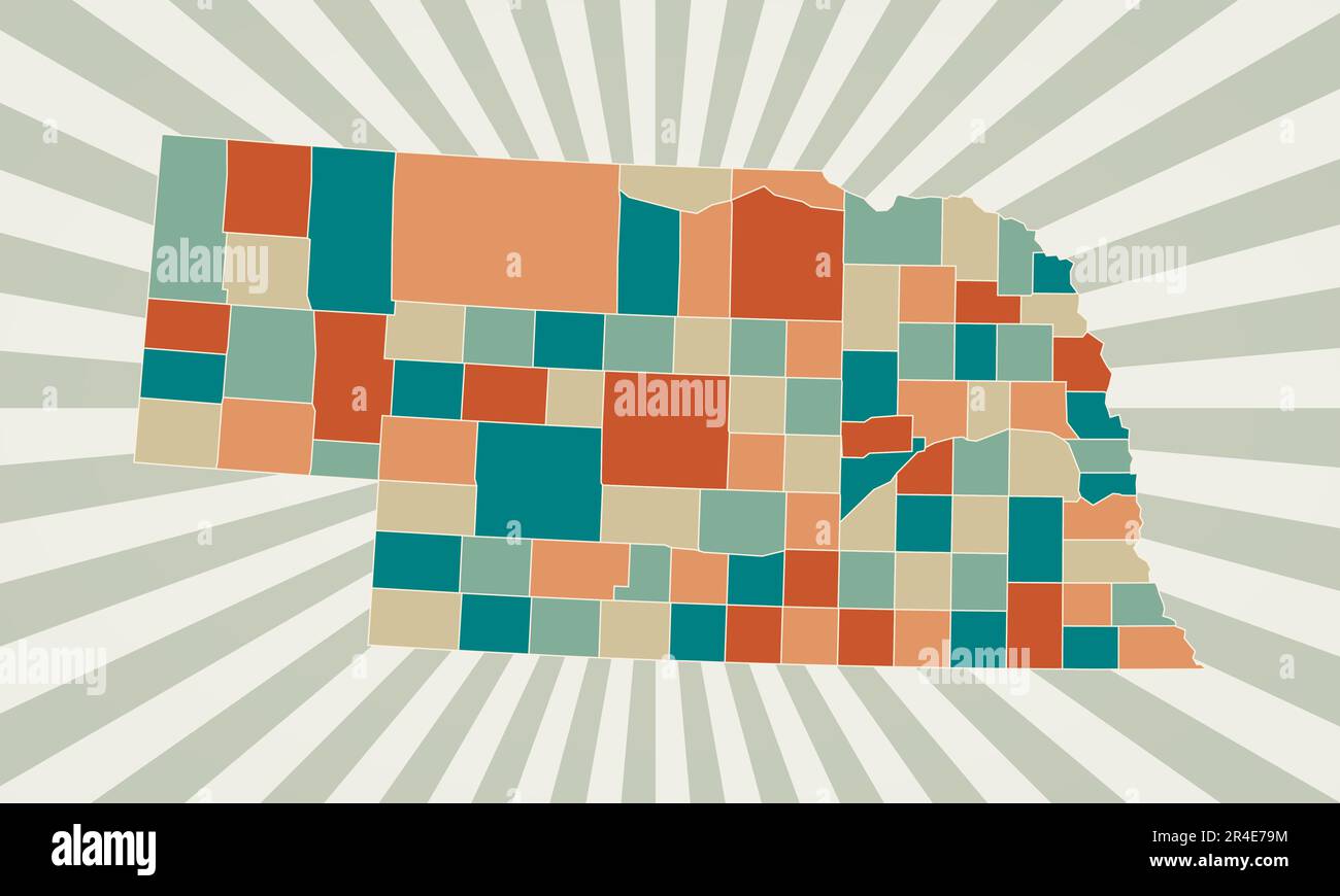 Nebraska map. Poster with map of the us state in retro color palette