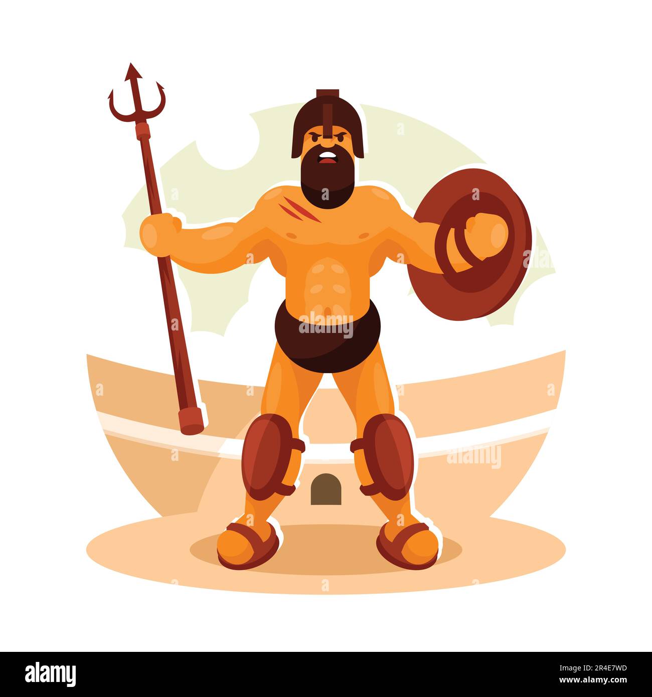 Ancient Greek god with spear and shield. Vector illustration in cartoon style Stock Vector
